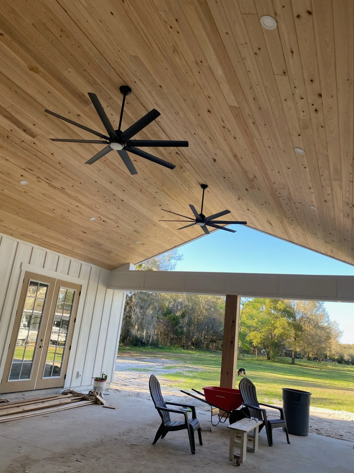 Custom exterior wood ceiling and finish carpentry by Cypress Building Group